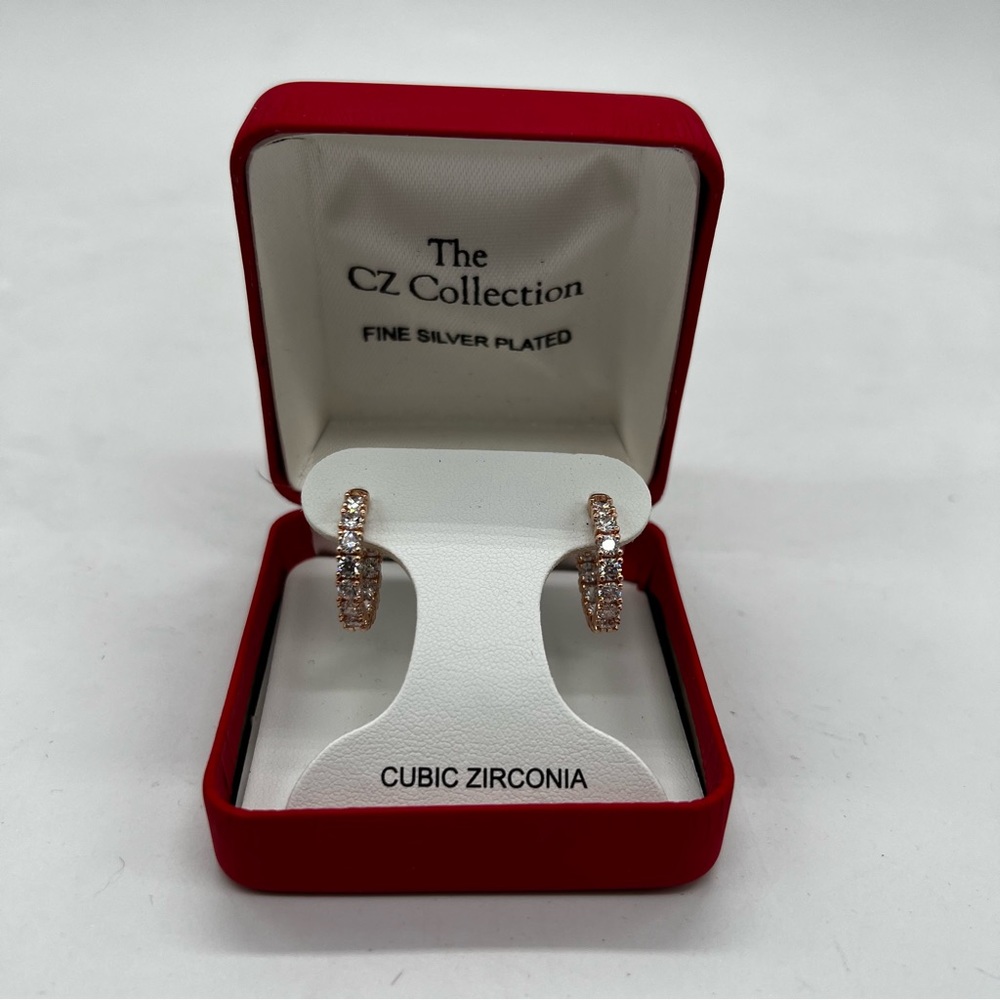 NWT The CZ Collection Silver Plated Cubic Zirconia Hoop Earrings